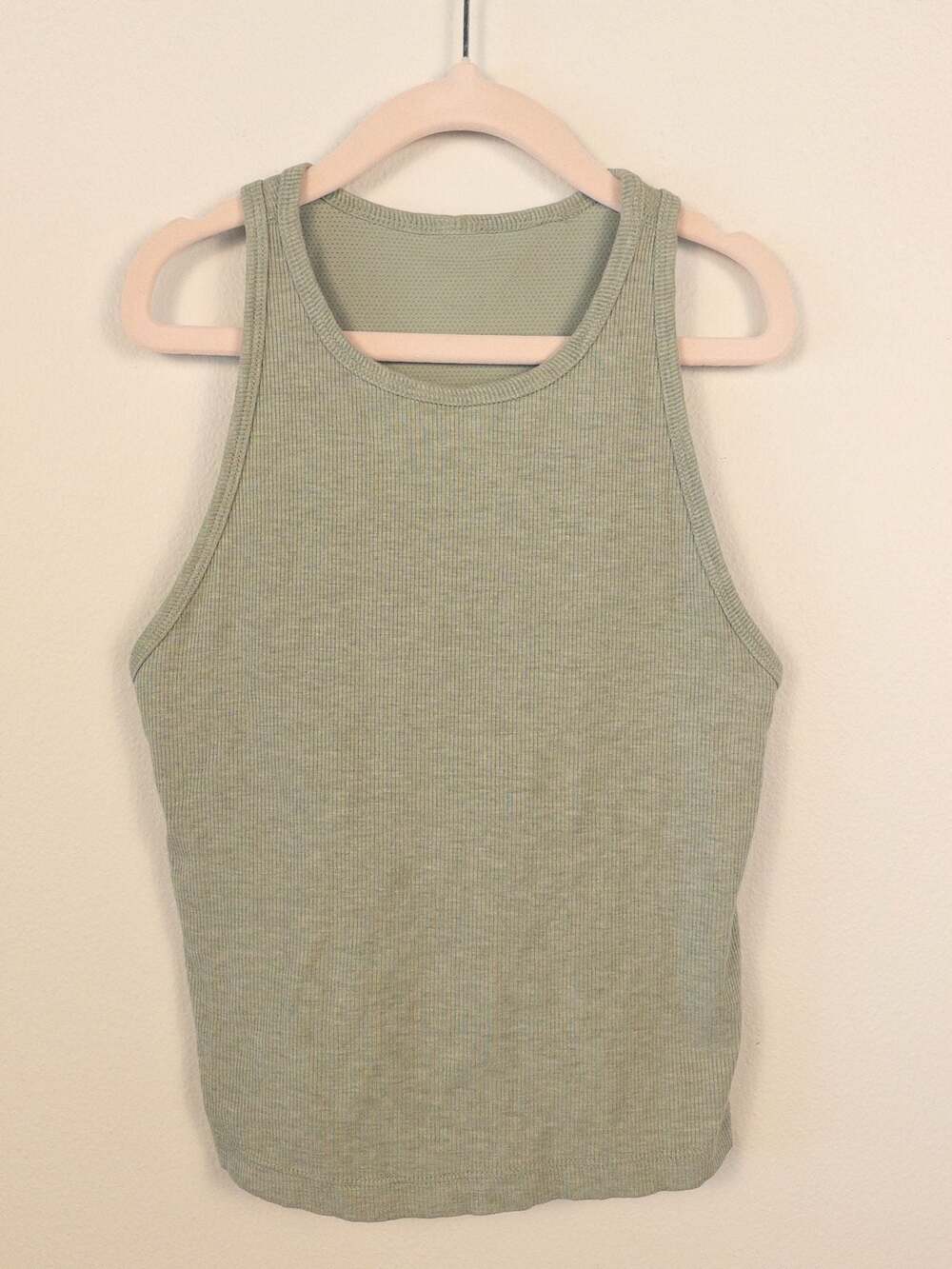 Unbranded Ribbed High Neck Performance Tank Top in Olive Green